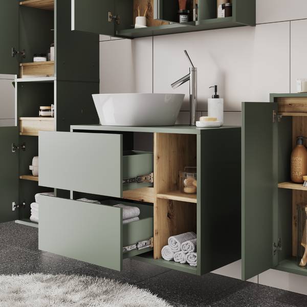 Meuble sous vasque Viola 54870 Vert - Imitation chêne noueux
