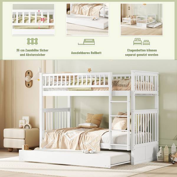 Stockbett K-1296 Weiß - Holzwerkstoff - 95 x 160 x 205 cm