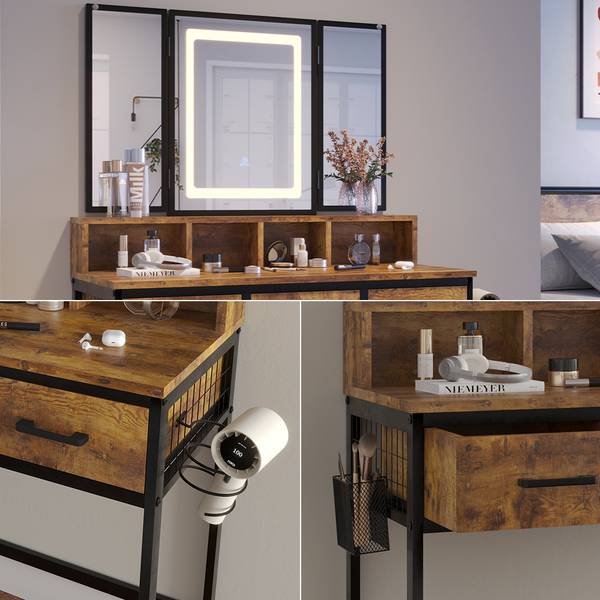 Schminktisch Fyrk 53021 2er set Braun - Holzwerkstoff - 90 x 138 x 40 cm