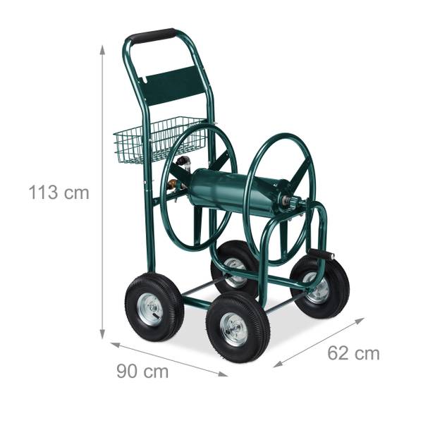 Schlauchwagen 4 Räder grün Grün - Messing - Stahl - 62 x 113 x 90 cm