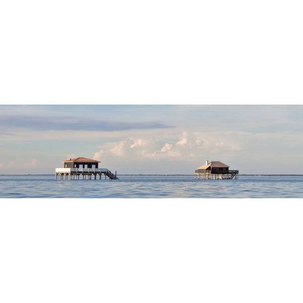 Tableau mural cabanes Bleu - Acacia - 30 x 97 x 3 cm