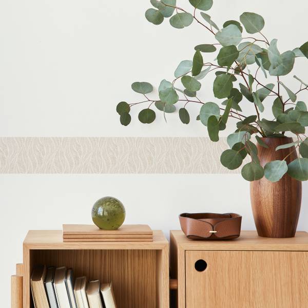 Tapetenbordüre BLÄTTER Pflanzen Natur Beige - Weiß - Fleece - 10 x 300 x 300 cm