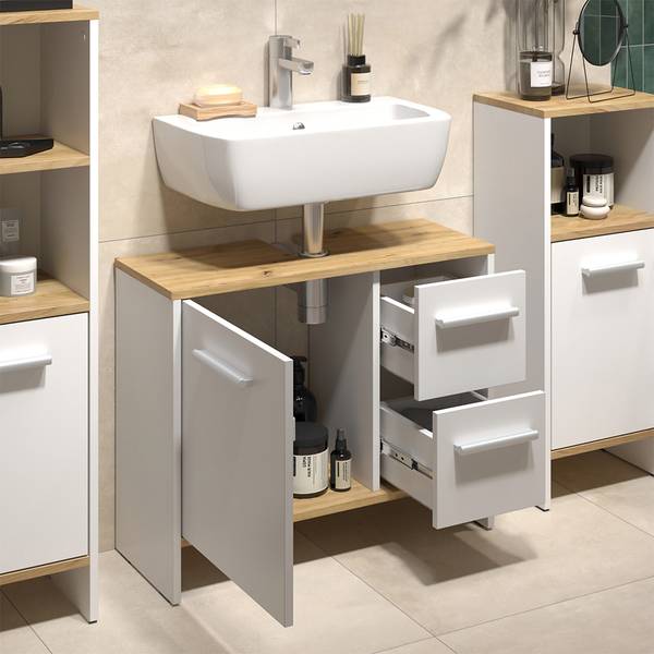 Wastafelonderkast Karli 58326 eikenhouten look - wit