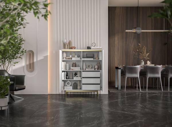 Highboard SELENE Gold - Weiß - Gold
