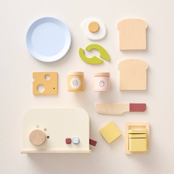 Kinderspeelgoed NOISETTE 13 dlg beige - plaatmateriaal op houtbasis - 9 x 13 x 17 cm