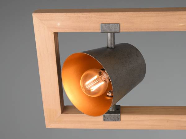 Balken Pendelleuchte Holz, 4-flammig Braun - Gold - Grau - Eisen - 100 x 150 x 21 cm