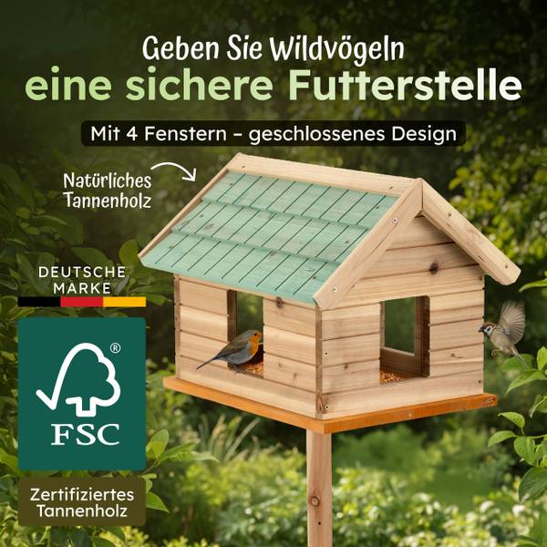 Vogelhaus VH2 Braun - Massivholz - 42 x 130 x 33 cm