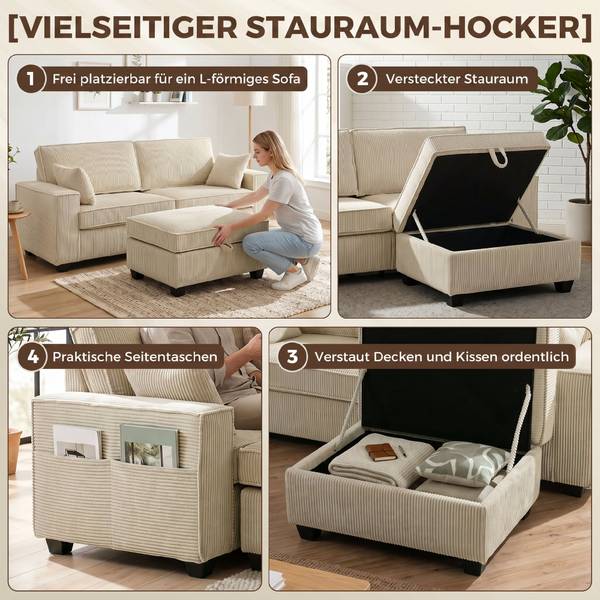 Ecksofa 83B-904V00BG Beige - Cord - 151 x 94 x 216 cm