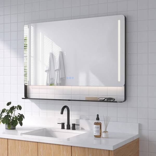 Badspiegel mit Ablage SCHORTENS Schwarz - Glas - 100 x 70 x 12 cm