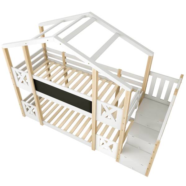 Etagenbett MonetWoody Ⅰ Weiß - Holzwerkstoff - Massivholz - 96 x 205 x 256 cm
