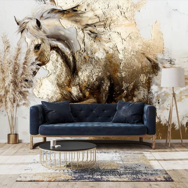 Papier Peint CHEVAL Béton Abstraction Beige - 270 x 180 x 180 cm