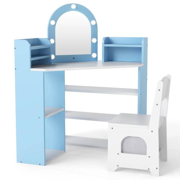 Kinderschminktisch mit Spiegel 1029 Blau - Holzwerkstoff - 94 x 100 x 61 cm