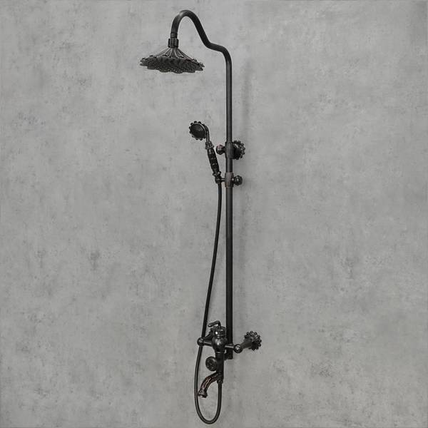 Douchesysteem Flower zwart - messing - 23 x 135 x 53 cm