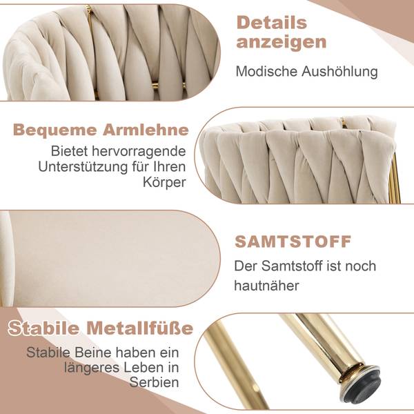 Esszimmerstühle-B2398 2er-Set Beige - Metall - 52 x 72 x 54 cm