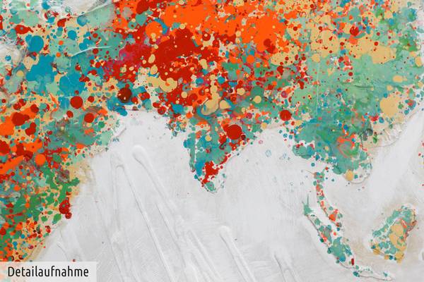 Acrylbild Handgemalt Weltkarte Jec Baumwollstoff - 140 x 70 x 4 cm