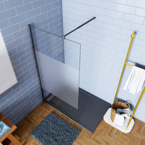 Milchglas Streifen Duschwand Walk-In Grau - Sicherheitsglas - 70 x 200 x 1 cm