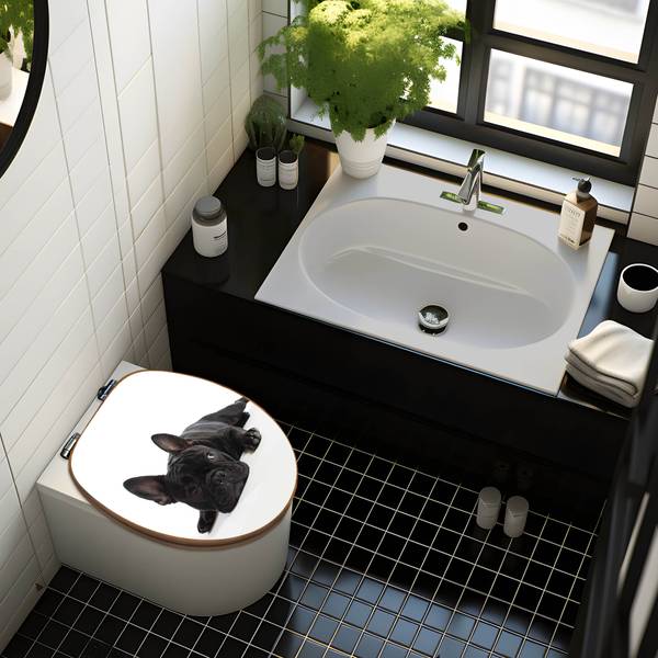 WC-Sitz mit Absenkautomatik Bulldogge Schwarz - Bambus - Holzwerkstoff - 38 x 5 x 49 cm