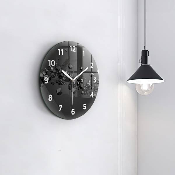Wanduhr Metallischer Schimmer Schwarz - Glas - 30 x 30 x 0 cm