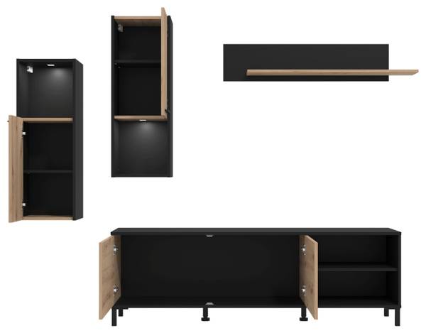 Wohnwand ADRIA Schwarz - Braun - Holzwerkstoff - 260 x 180 x 40 cm
