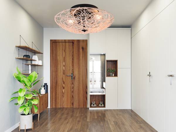 LED Deckenleuchte dimmbar Boho Rattan Beige - Schwarz - Metall - Rattan - 40 x 14 x 40 cm