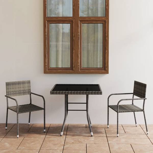 Salle à manger 3009977-1 (lot de 3) Gris - Acier - Verre clair - Polyéthylène - 80 x 74 x 80 cm