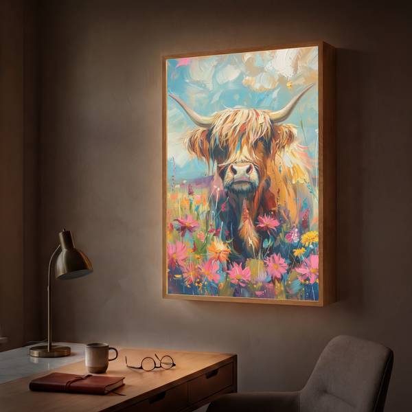 WANDLEUCHTE MIT AKKU Hochlandrind 60 x 90 cm