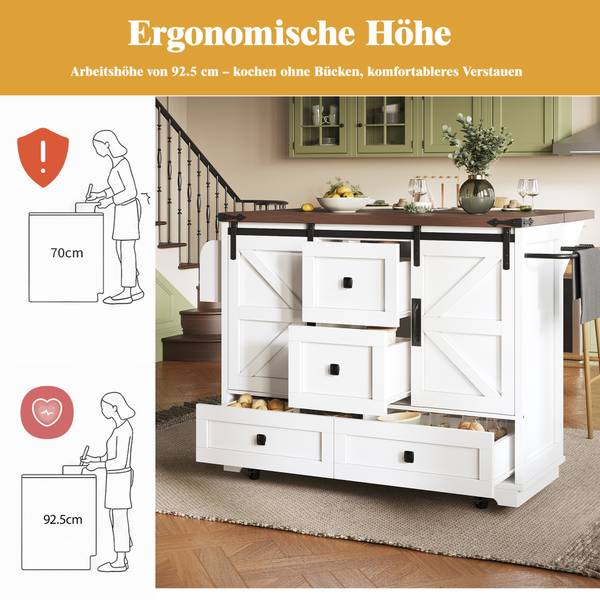 Mobile Kücheninsel Hestia Ⅰ Weiß - Holzwerkstoff - Metall - 74 x 93 x 143 cm