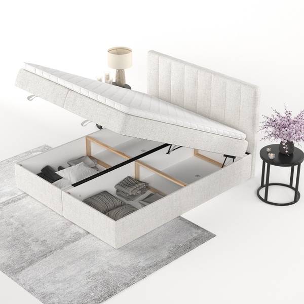 Boxspringbett LUSSO mit Stauraum Neve Creme - Liegefläche Breite: 200 cm