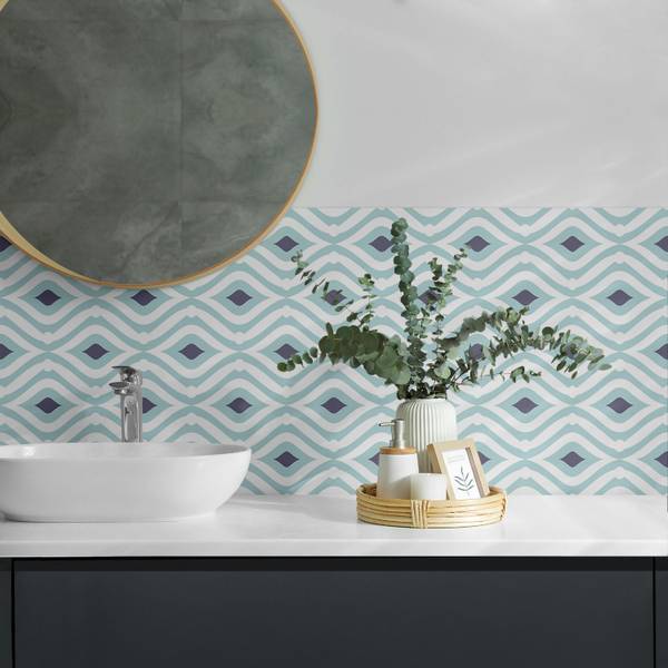 Fliesen Wellen Rauten Rhythmus 4er Set 50 x 50 cm