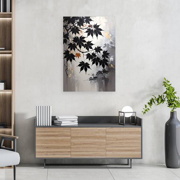 Wandbild Pflanzen Schwarz - Polyester - 20 x 30 x 3 cm
