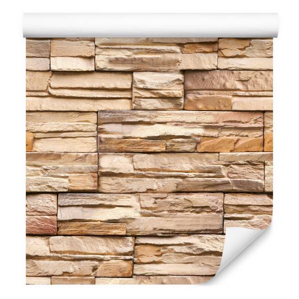 Papier Peint pierre ardoise effet 3D Beige - Orange - Papier - 53 x 1000 x 1000 cm