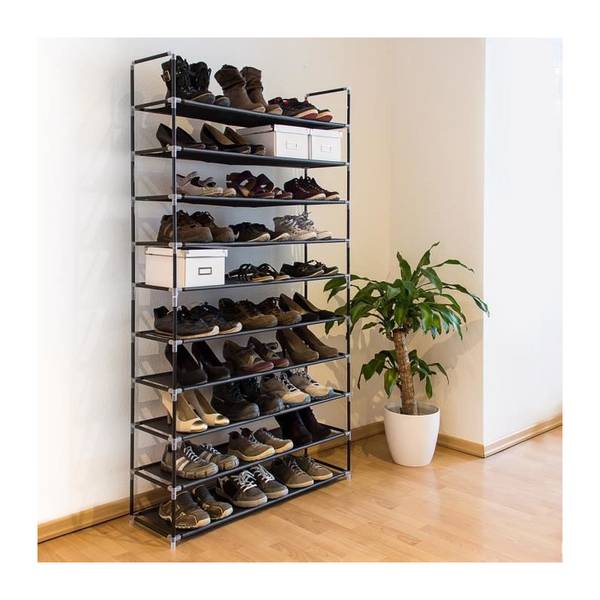 Schoenenrek stof voor 50 paar schoenen zwart - wit - staal - 100 x 176 x 29 cm