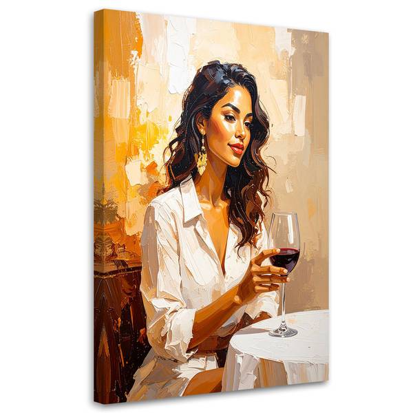 Wandbild frau mit einem glas wein am 60 x 90 cm