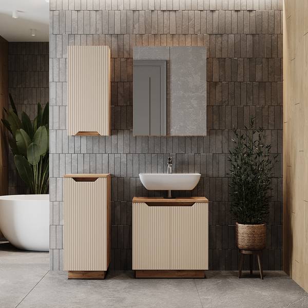 Badmöbel-Set Lotta 59485 4er Set Beige - Kaschmir - Eiche Dakota Dekor