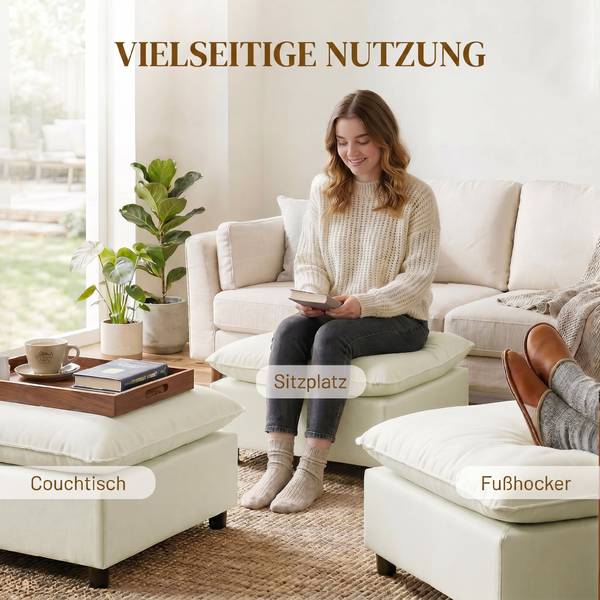 Fußhocker 838-620V00CW Weiß - Textil - 75 x 40 x 75 cm