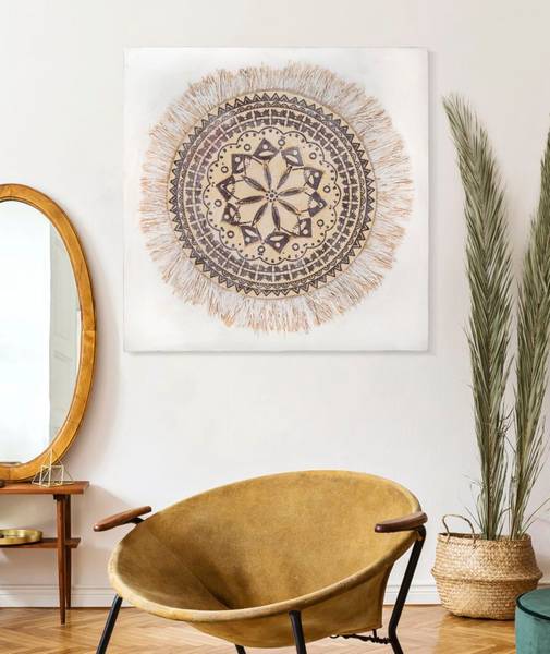 Tableau sur toile Malindi Beige - Bois massif - 3 x 100 x 100 cm