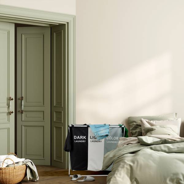 Faltbarer Wäschesammler 3 Fächer Schwarz - Grau - Weiß - Polyester - Aluminium - 65 x 60 x 37 cm