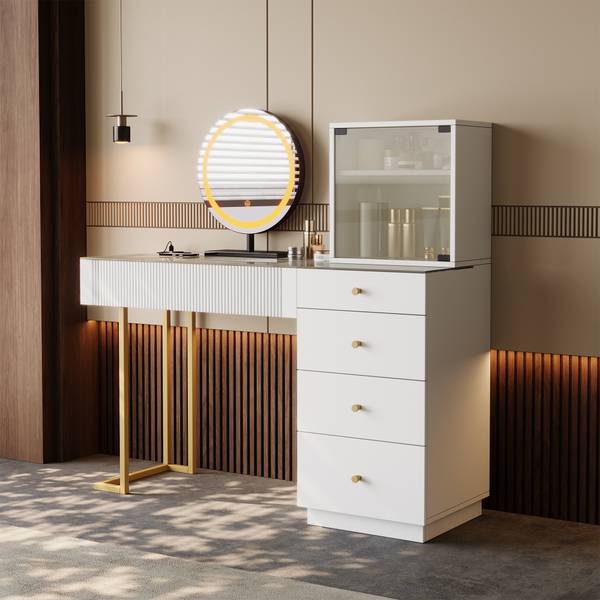 Kaptafel met spiegel GlassGLOW wit - plaatmateriaal op houtbasis - 40 x 120 x 120 cm