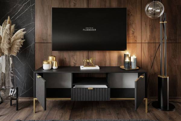 RTV-Schrank CORTADO Schwarz - Gold