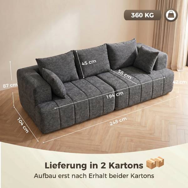 3-Sitzer-Sofa 83B-861V01GY Grau - Chenille - Polyester - 104 x 87 x 248 cm