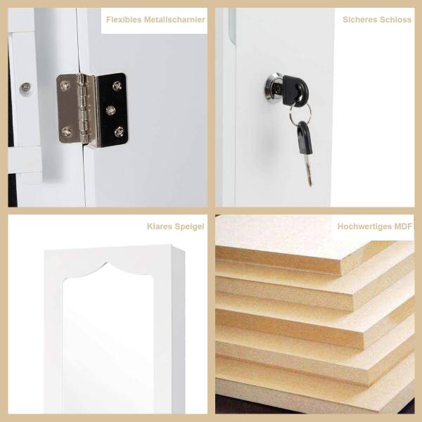 Schmuckschrank mit LED Beleuchtung Weiß - Holzwerkstoff - 12 x 120 x 37 cm