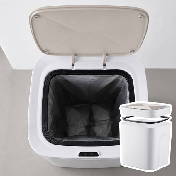 Mülleimer mit Sensor 2er Set Grau - Weiß - Kunststoff - 24 x 33 x 23 cm