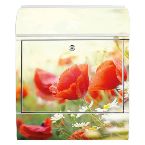 Briefkasten Stahl Kamille Und Mohn Weiß - Stahl - 38 x 46 x 13 cm