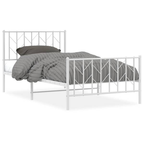 Bettgestell mit Kopf und Fußteil X613 Weiß - Metall - 105 x 90 x 196 cm