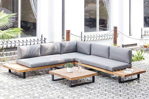 Gartenlounge Set ST. BARTH Grau - Flachgewebe - Polyester - Akazie - 255 x 67 x 73 cm