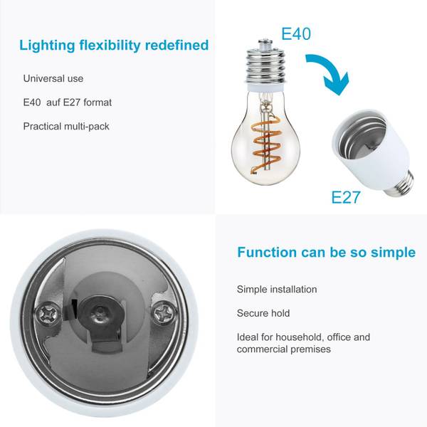 4x E27 auf E40 Lampensockel Adapter Weiß - Kunststoff - 5 x 11 x 16 cm