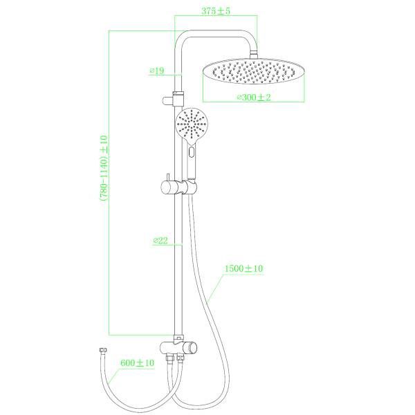 Duschset ohne Armatur Essesmart Schwarz - 30 x 114 cm