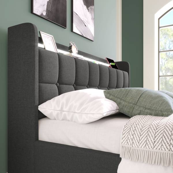 Bett M073-01 Grau - Holzwerkstoff - 95 x 104 x 220 cm