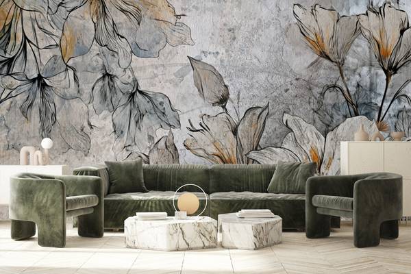 Fototapete BLUMEN Pflanzen Beton Vintage 360 x 240 x 240 cm