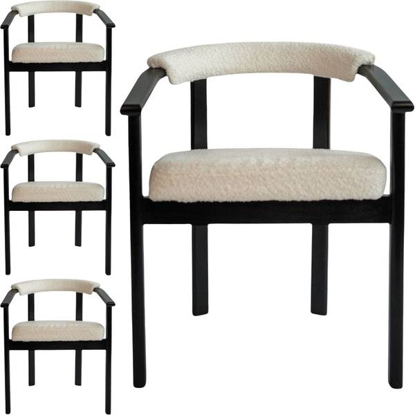 Esszimmerstuhl Kiro 4er Set Weiß - Bouclé - Strukturstoff - Eiche - 58 x 72 x 47 cm